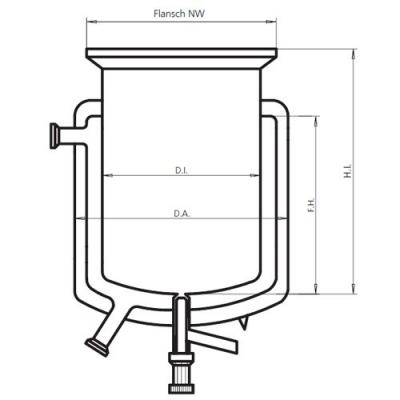 三層反應釜釜體，帶底閥, 250mL~50L